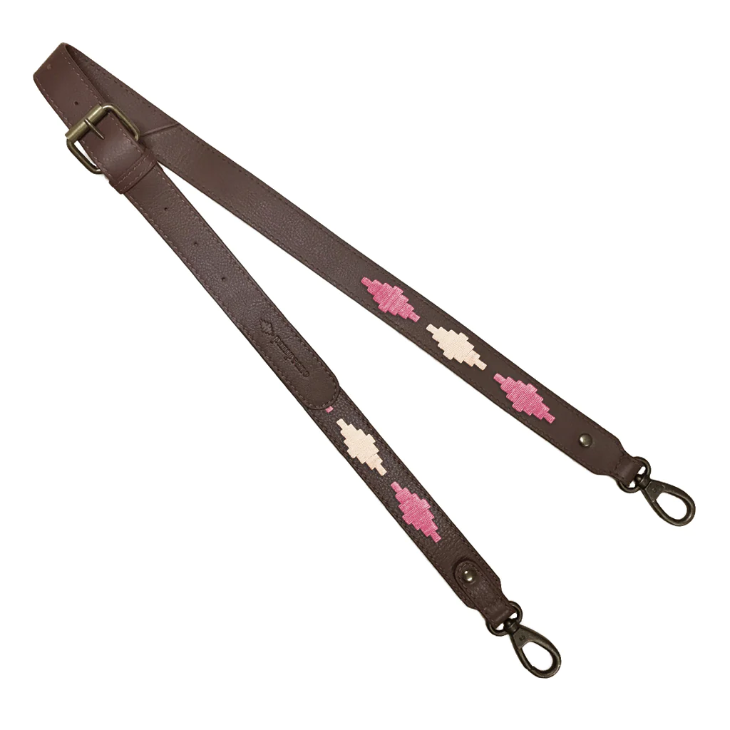 3cm Skinny Stitched Pink and Cream Leather Strap