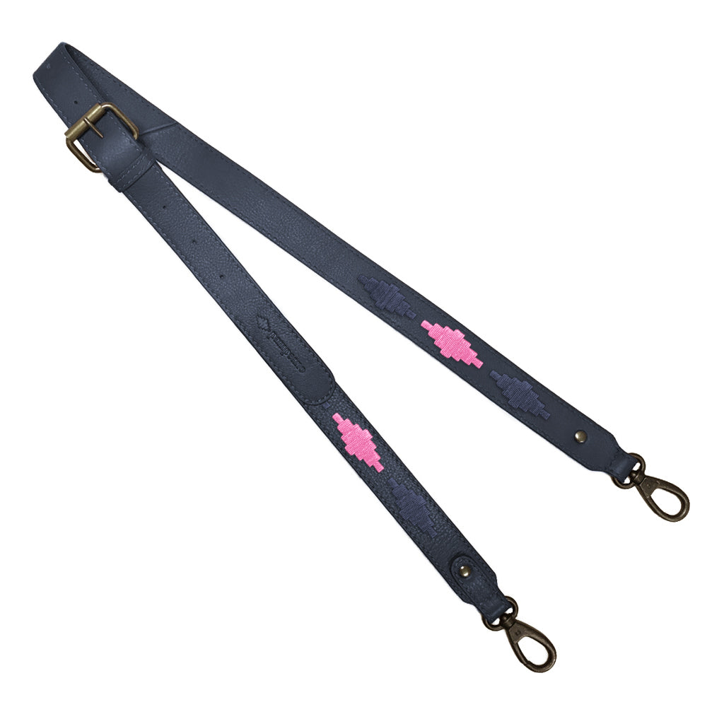 3cm Skinny Stitched Navy and Pink Leather Strap