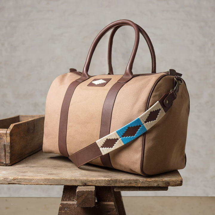 'Varon' Small Travel Bag - Brown Leather and Sand Canvas - pampeano UK