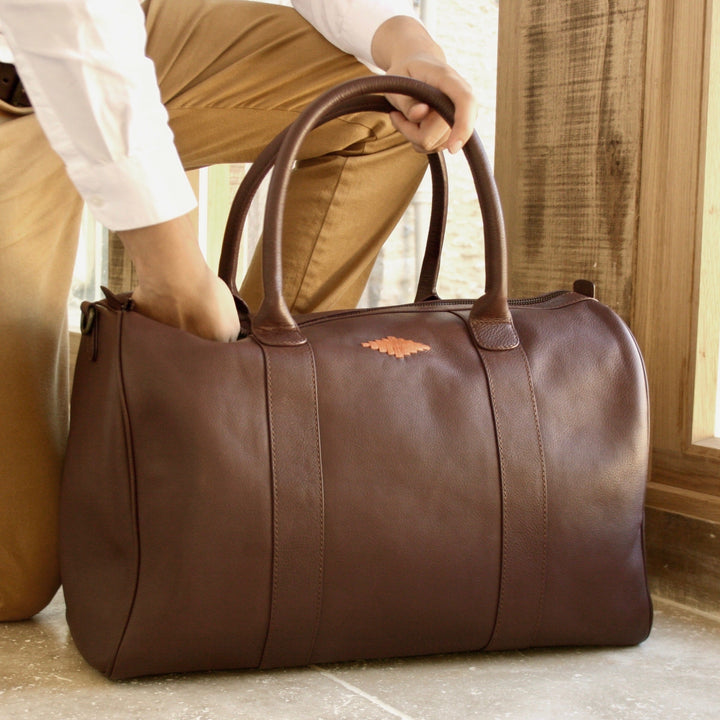 'Varon' Small Travel Bag - Brown Leather - pampeano UK