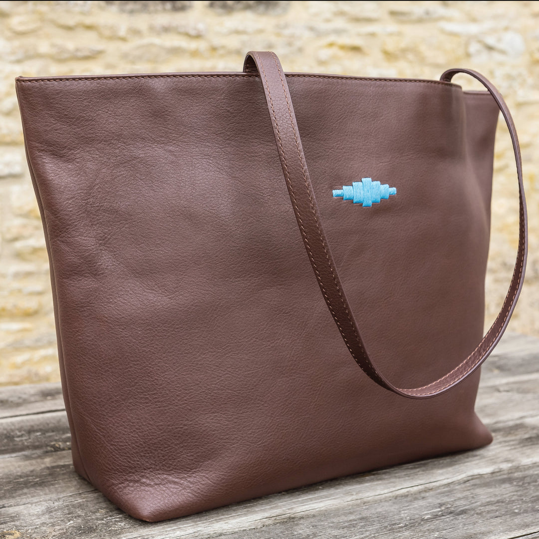 'Trapecio' Tote Bag - Brown Leather - pampeano UK