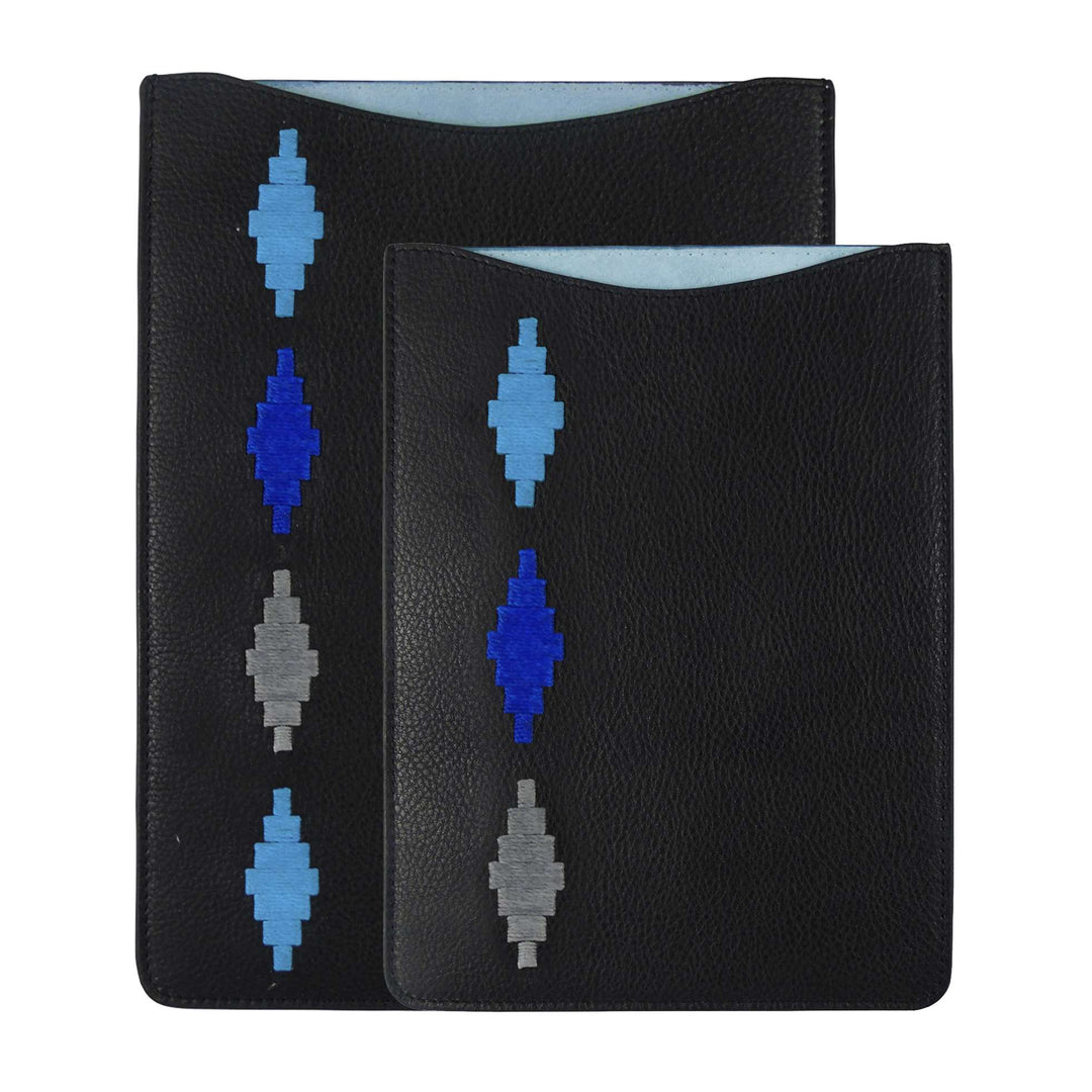 'Vaina' Black Leather iPad Sleeve with Blues Stitching - iPad Pro 10.5" or Mini - pampeano UK