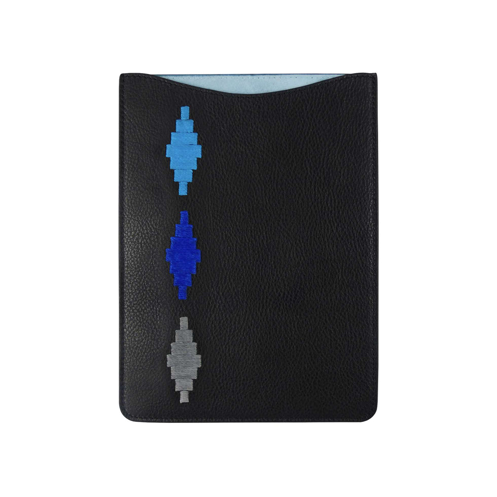 'Vaina' Black Leather iPad Sleeve with Blues Stitching - iPad Pro 10.5" or Mini - pampeano UK