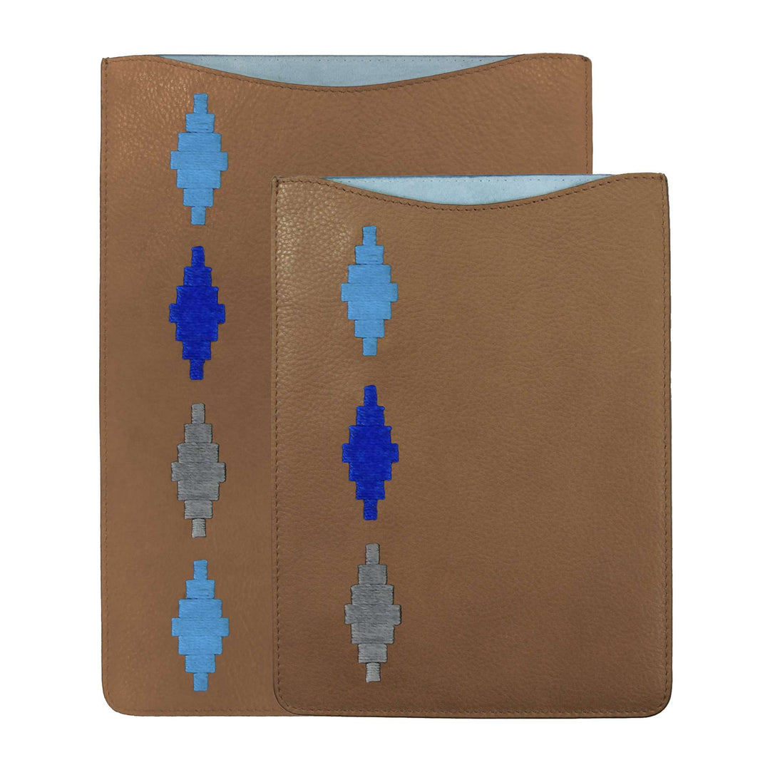 'Vaina' Tan Leather iPad Sleeve with Blues Stitching - iPad Pro 10.5" or Mini - pampeano UK