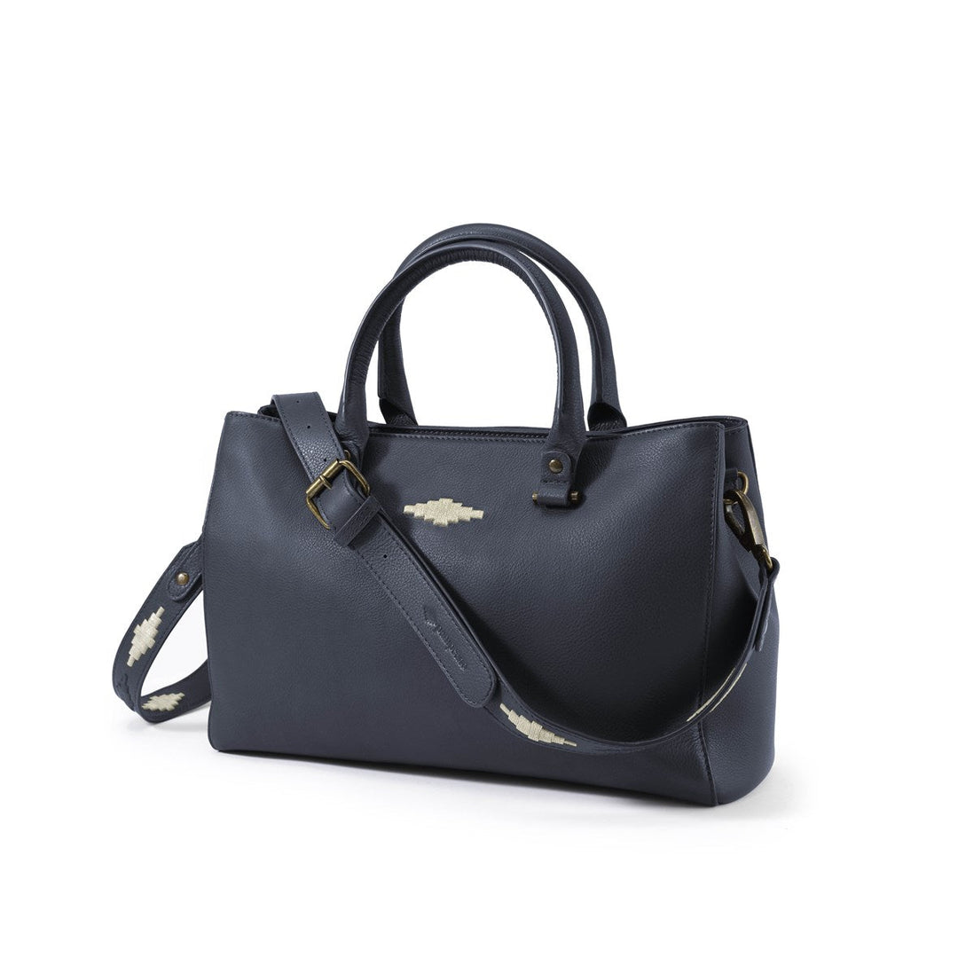 'Diversa' Satchel Bag - Navy Leather - Pampeano UK