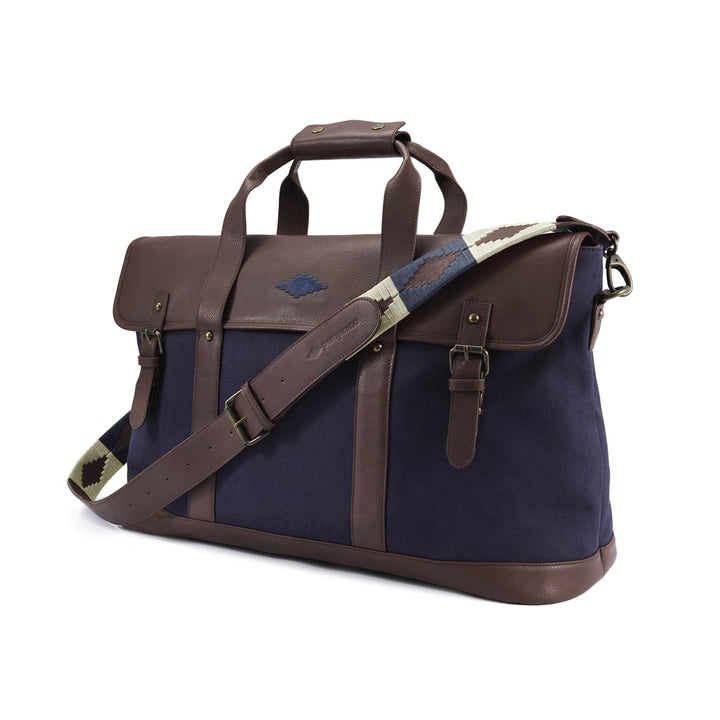 Escapada Holdall Travel Bag - Brown Leather and Navy Canvas - pampeano UK