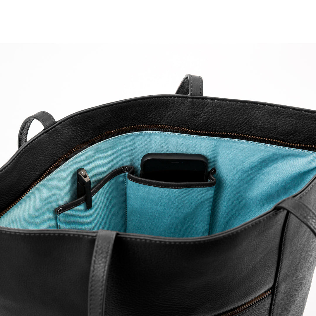 'Trapecio' Tote Bag - Navy Leather - pampeano UK