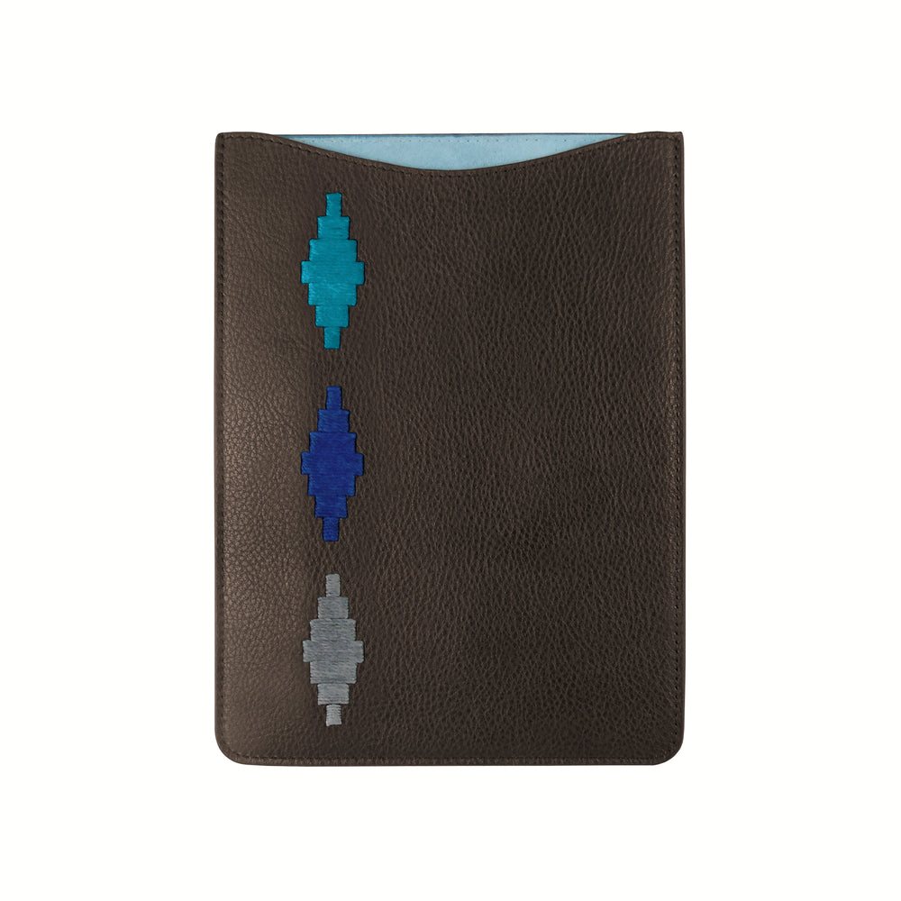 'Vaina' Brown Leather iPad Sleeve with Blues Stitching - iPad Pro 10.5" or Mini - pampeano UK