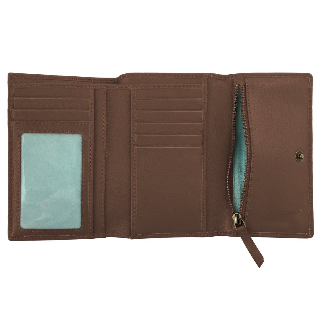 'Chica' Trifold Purse - Brown Leather - pampeano UK