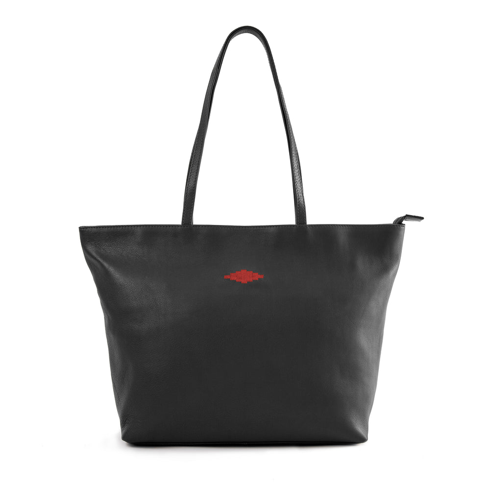 'Trapecio' Tote Bag - Black Leather - pampeano UK