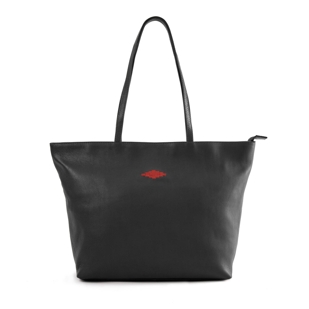 'Trapecio' Tote Bag - Black Leather - pampeano UK