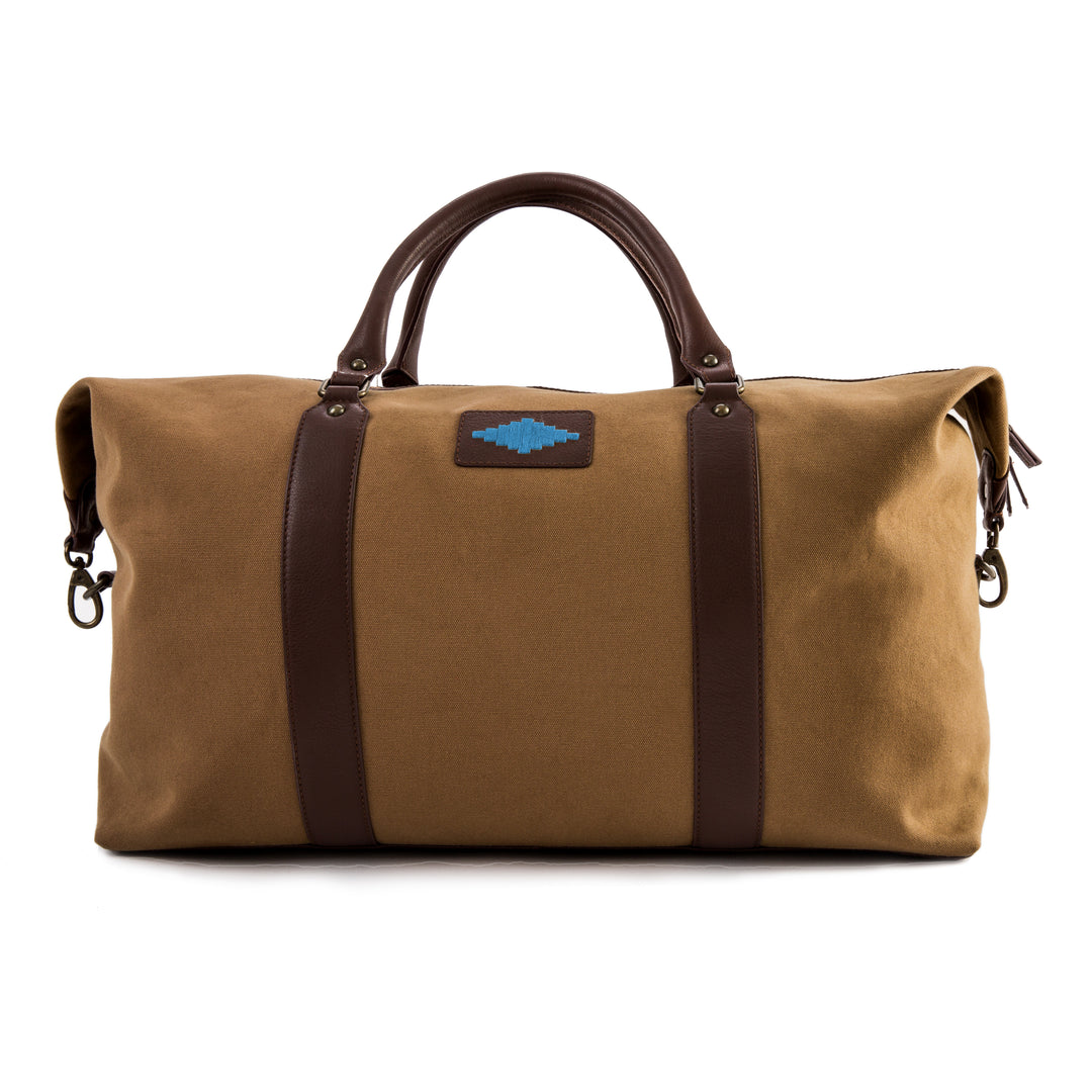 'Caballero' Large Travel Bag - Brown Leather and Khaki Canvas - pampeano UK